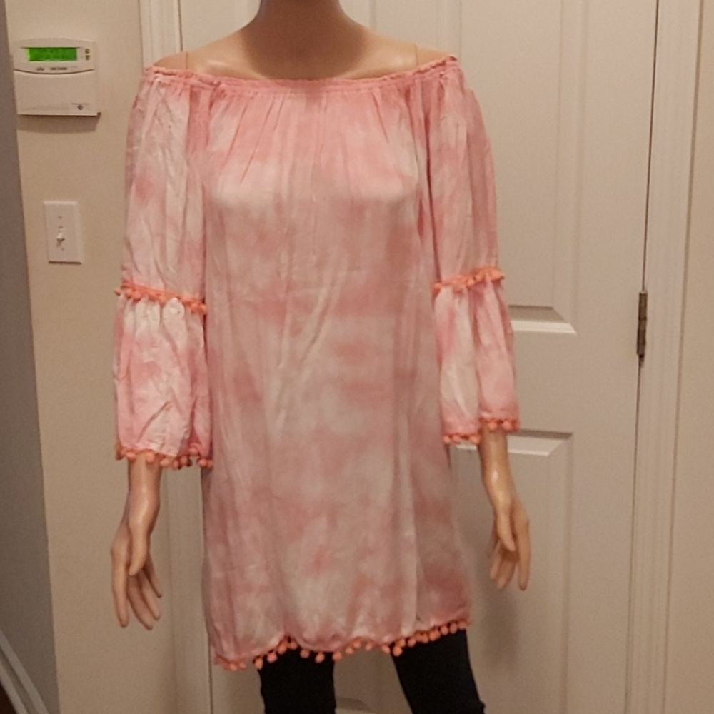 One size Peach Tie & Dye 3/4 Length Sleeves Blouse